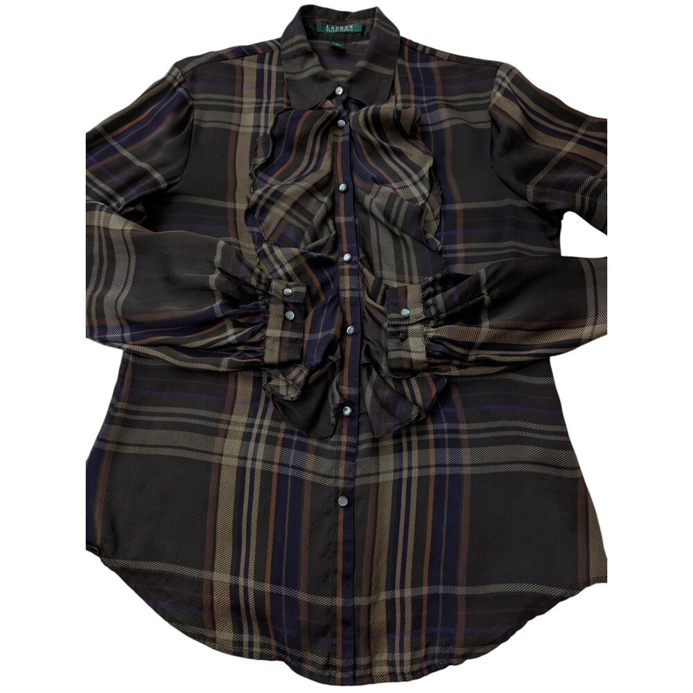 Lauren Ralph Lauren Vintage Silk Plaid Button Down Blouse - Picture 6 of 12